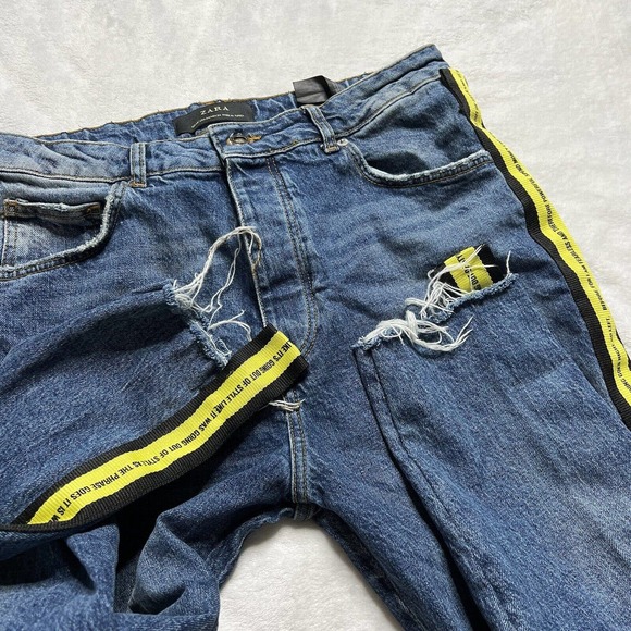Zara Blue Skinny Jeans with Yellow Stripes - Picture 7 of 12